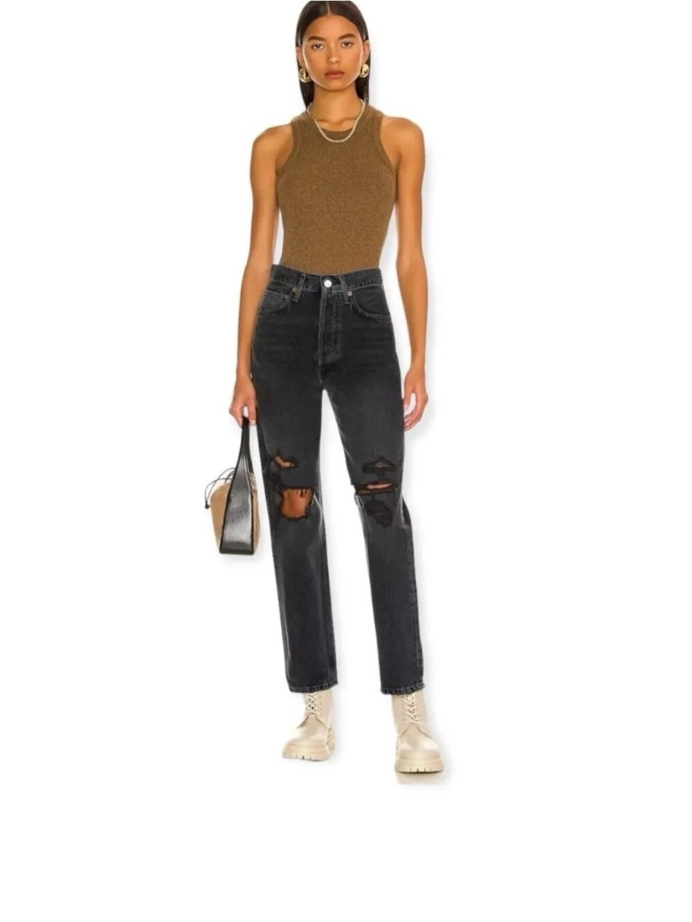 AGOLDE 90’s Mid Rise Loose Distressed Jeans Vagabond Black - size 23